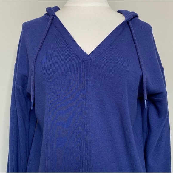 Boden Ellen Blue Soft Jersey Ribbed Hoodie with V-neck, size US 4 - Picture 2 of 12